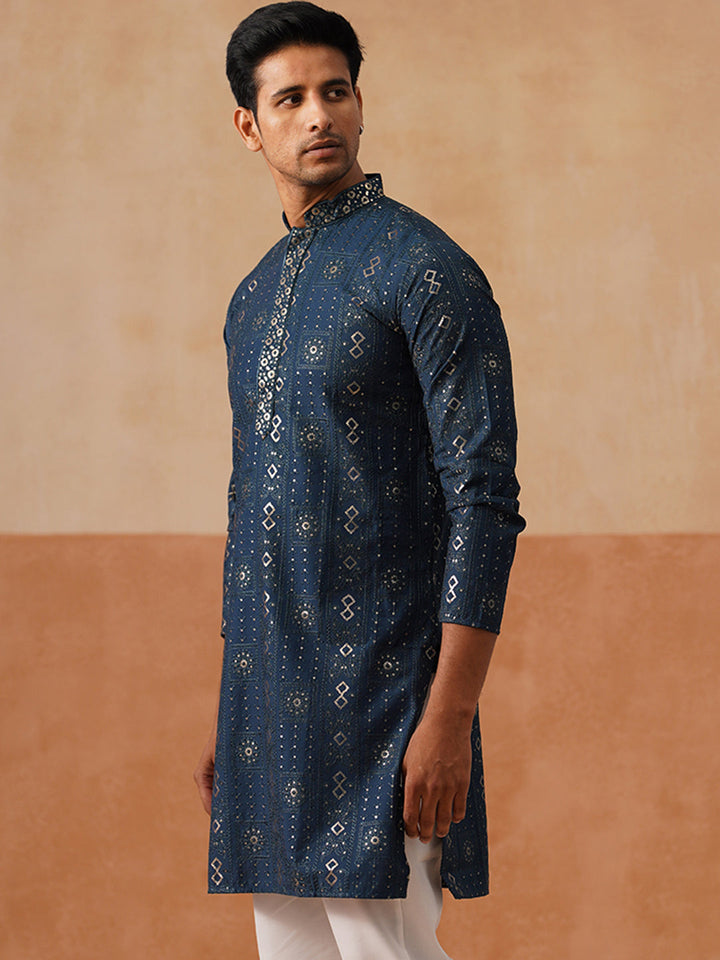 Silk Blend Embroidered Kurta