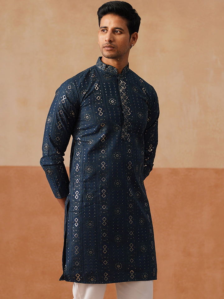 Silk Blend Embroidered Kurta