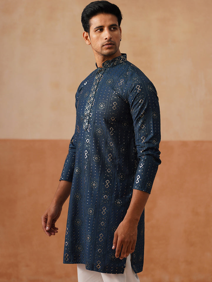 Silk Blend Embroidered Kurta