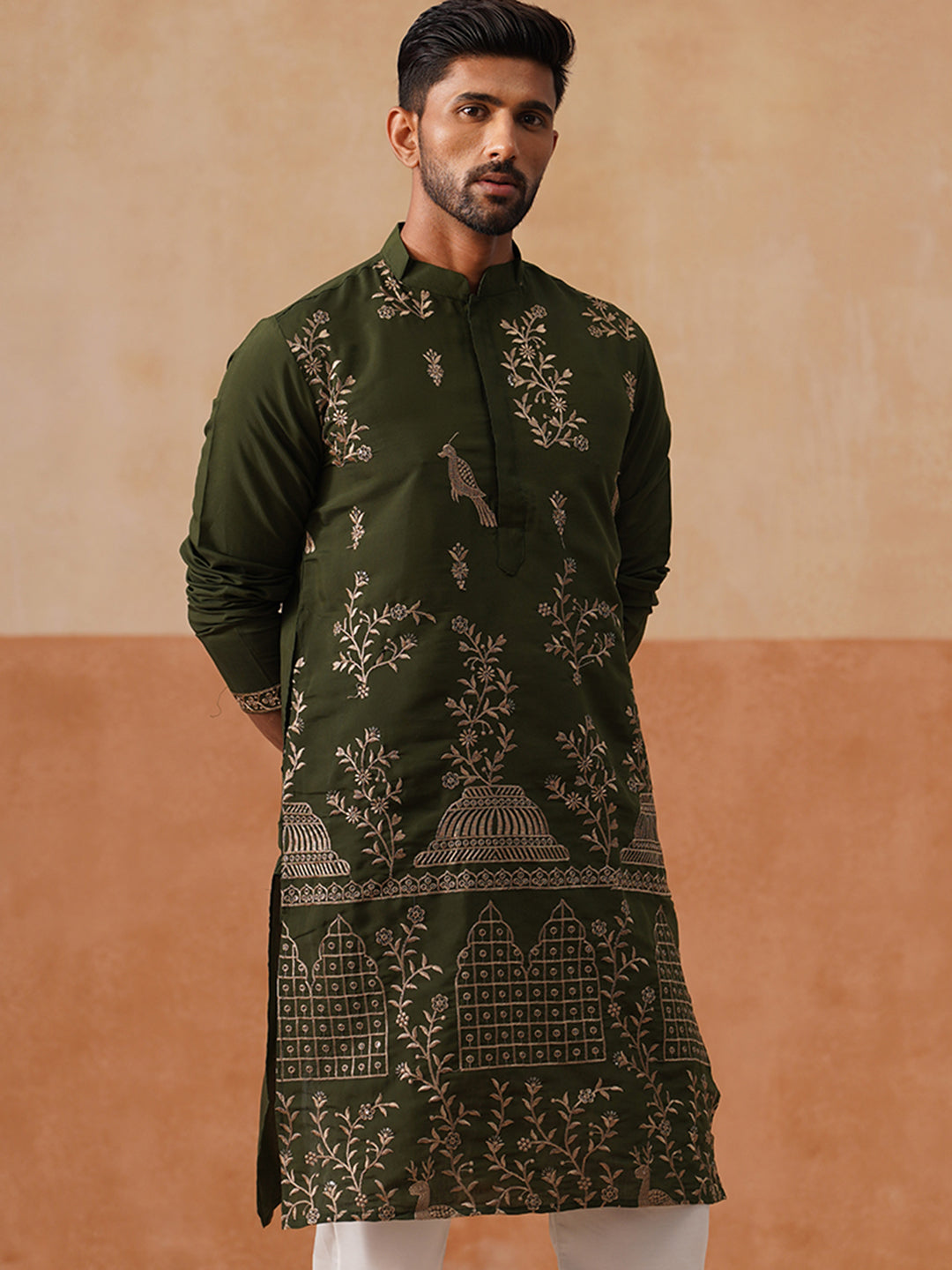 Silk Blend Embroidered Kurta