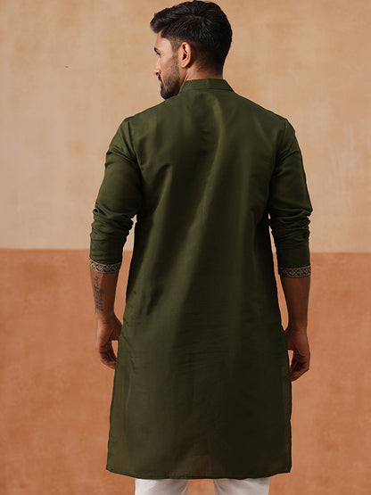 Silk Blend Embroidered Kurta