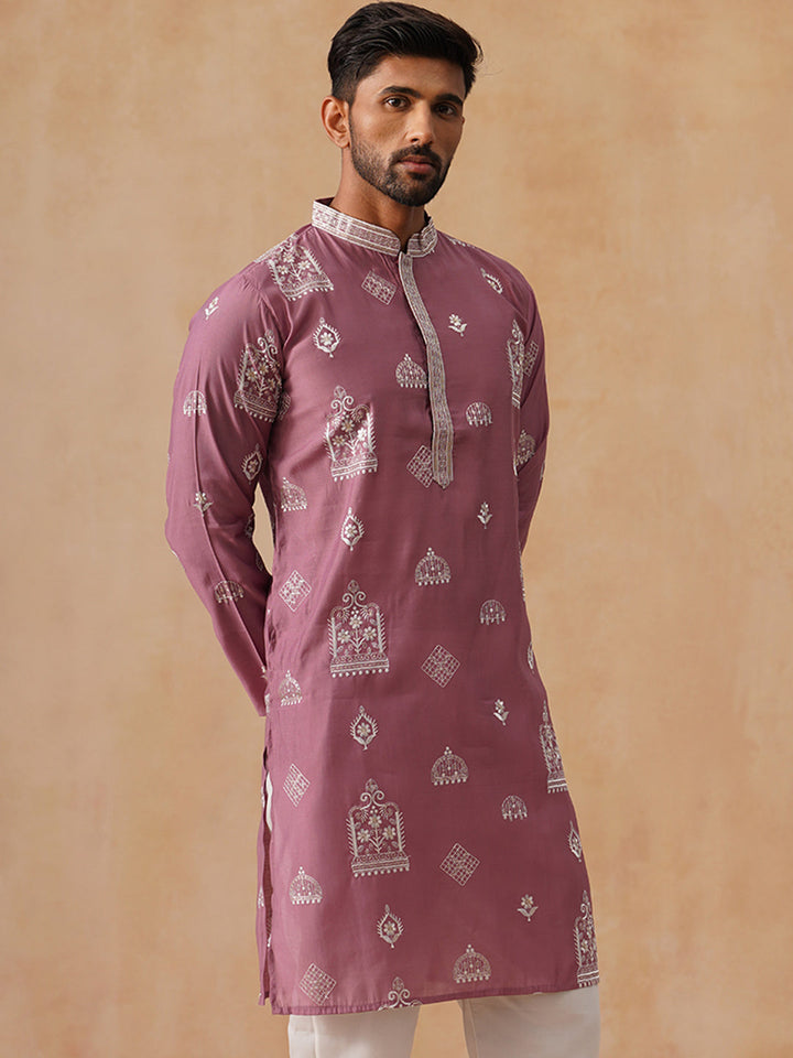 Silk Blend Embroidered Kurta