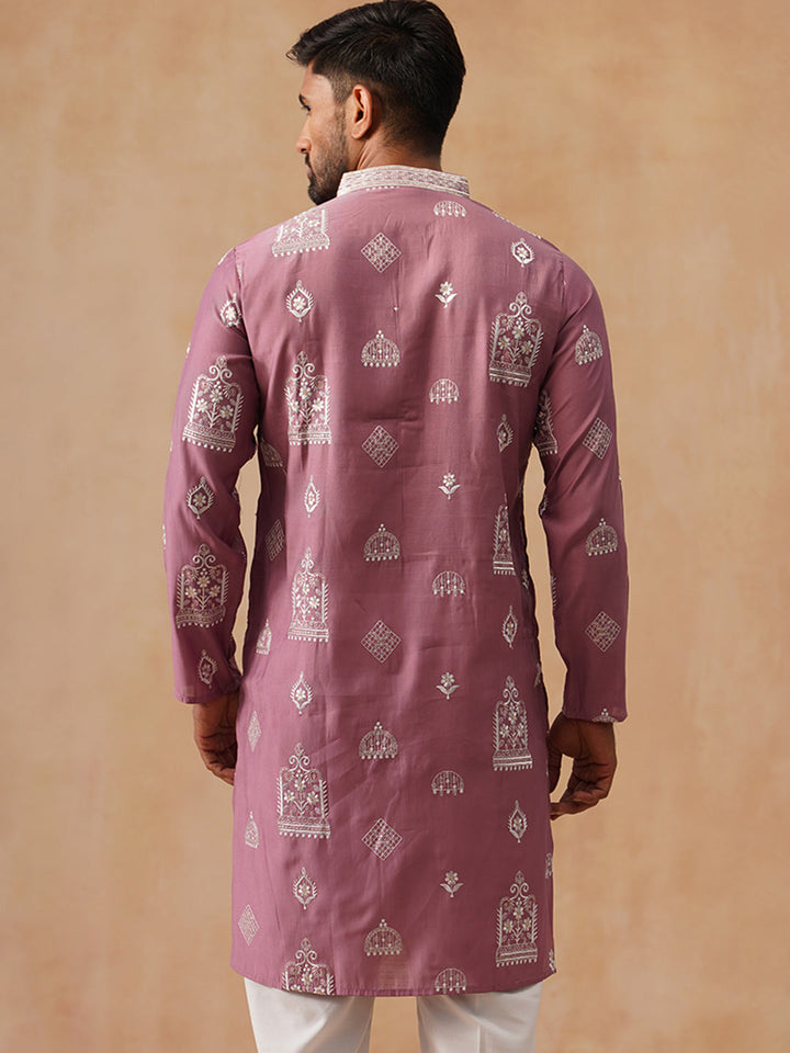 Silk Blend Embroidered Kurta