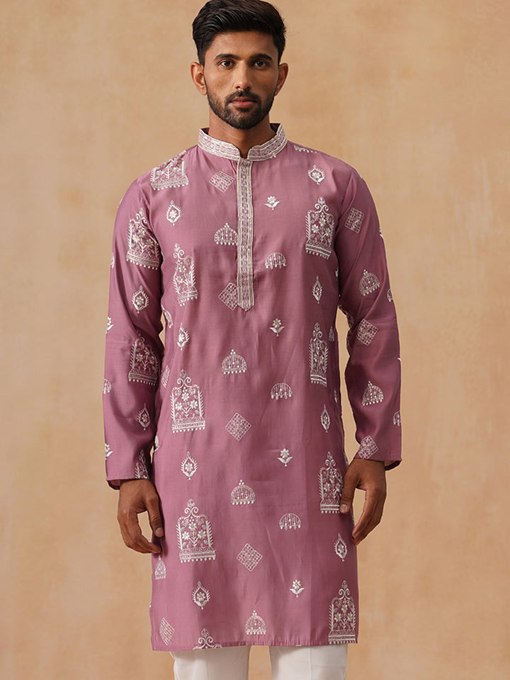 Silk Blend Embroidered Kurta