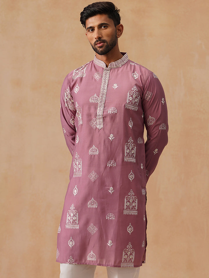 Silk Blend Embroidered Kurta