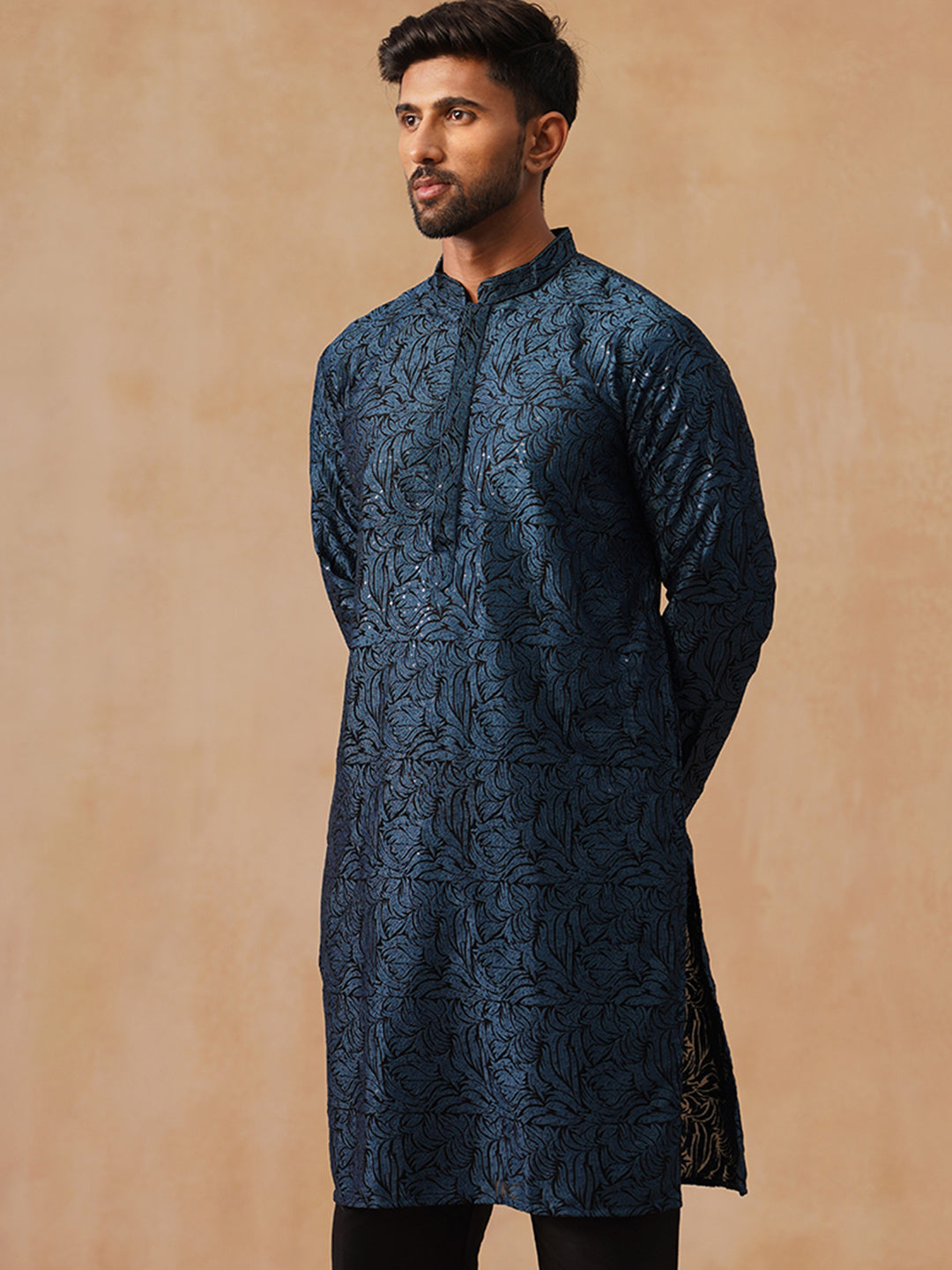 Silk Blend Embroidered Kurta