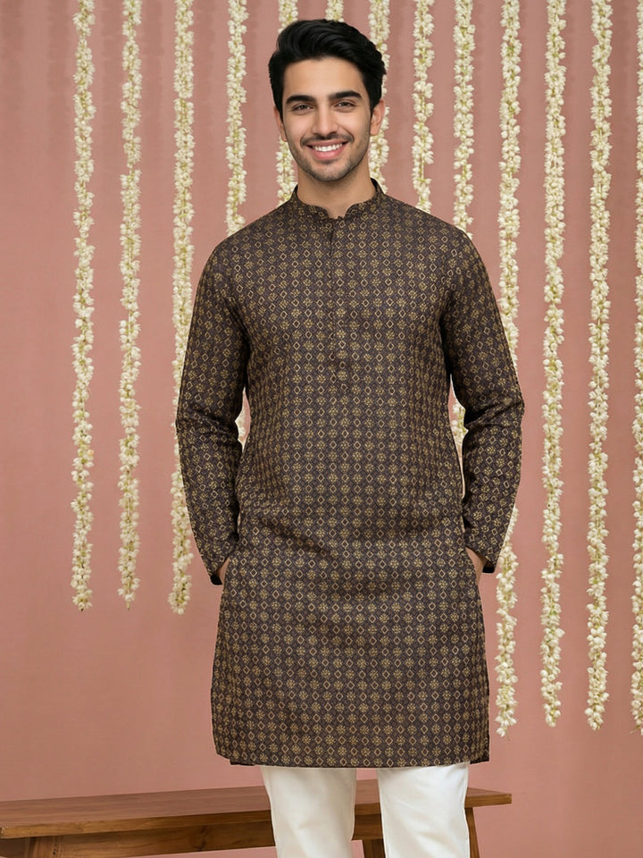Jacquard Silk Straight Kurta