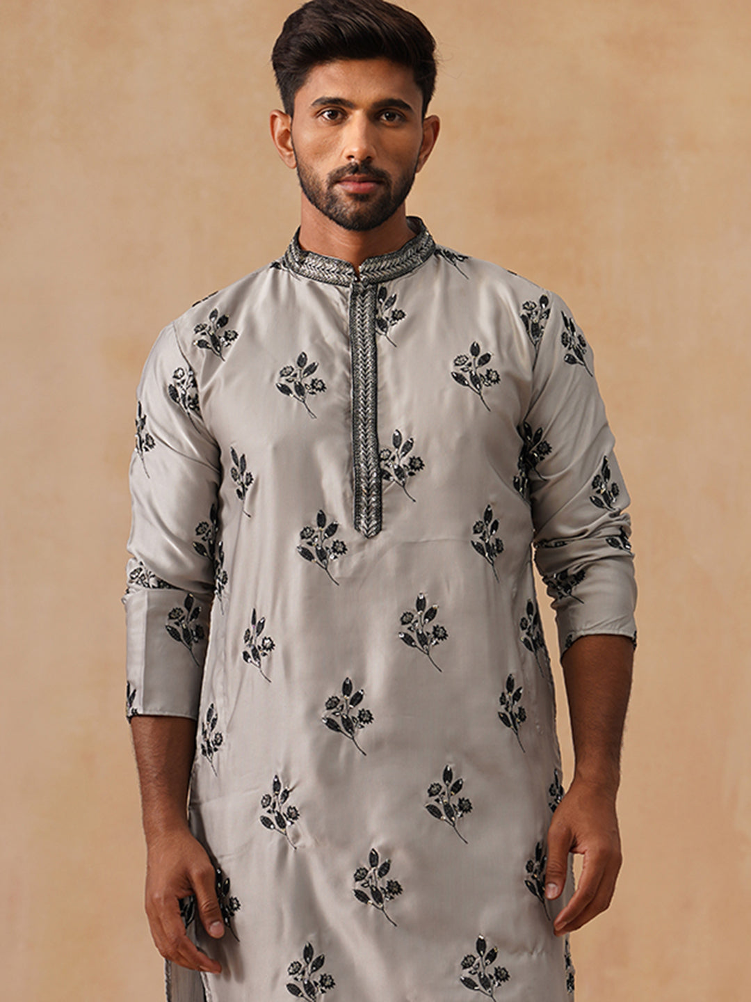 Silk Blend Embroidered Kurta