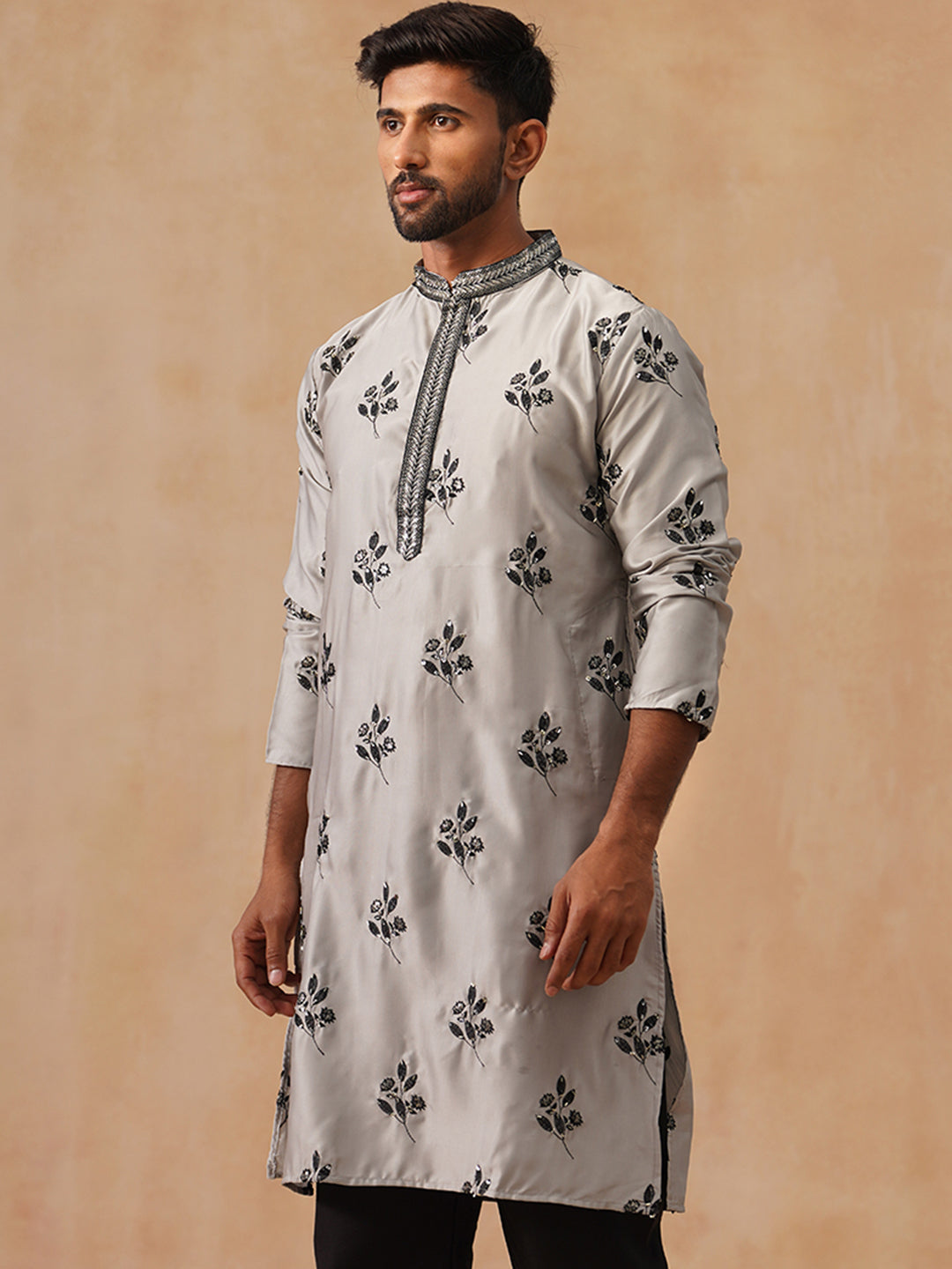 Silk Blend Embroidered Kurta