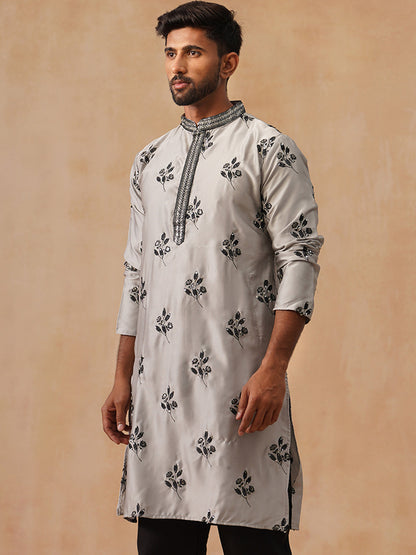 Silk Blend Embroidered Kurta