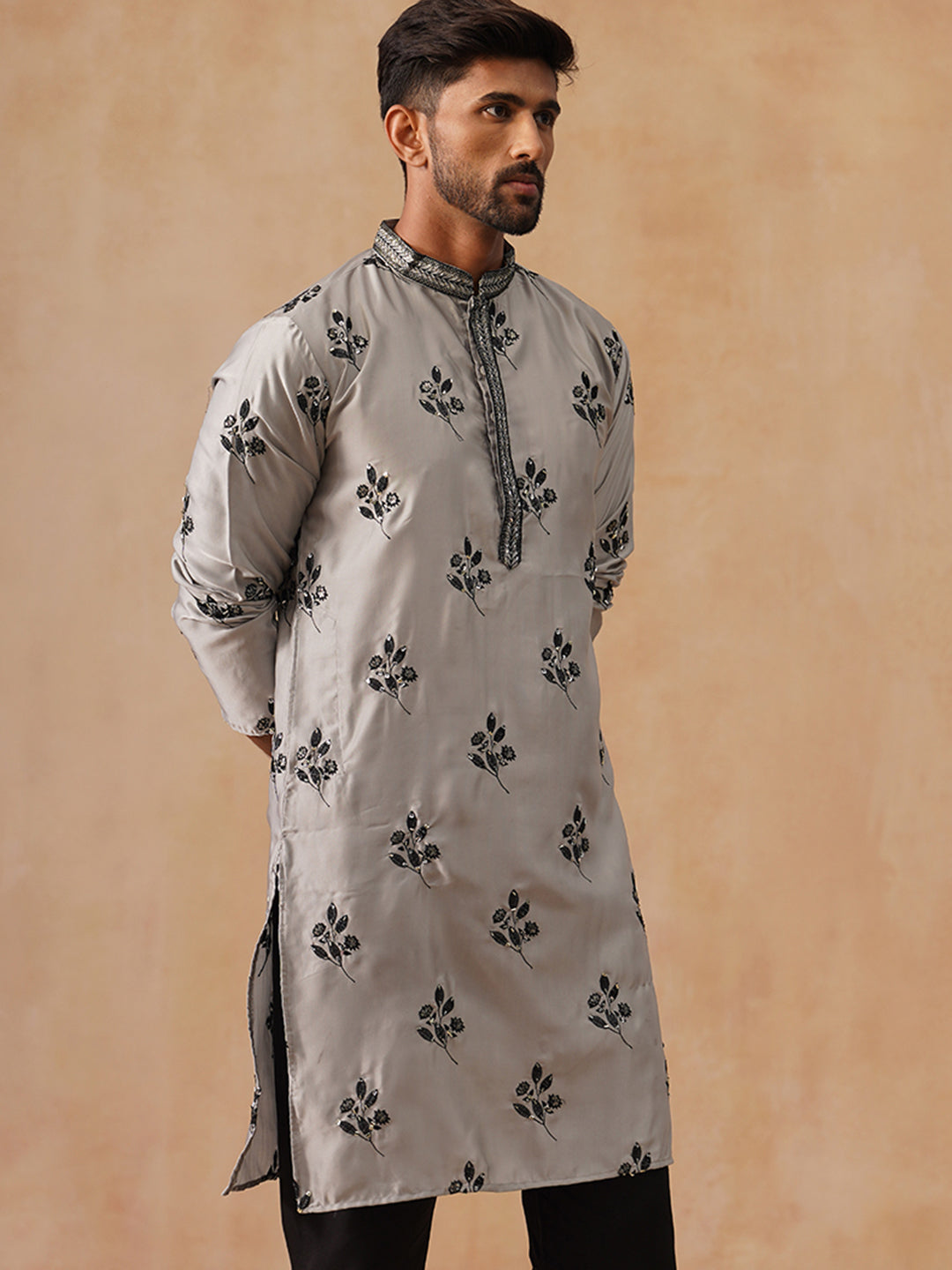 Silk Blend Embroidered Kurta