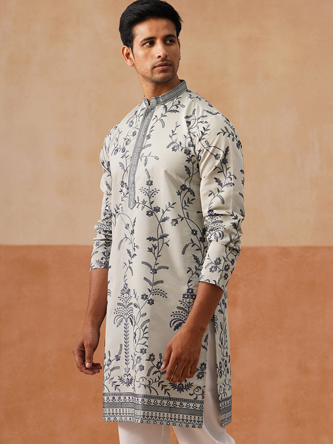 Silk Blend Embroidered Kurta
