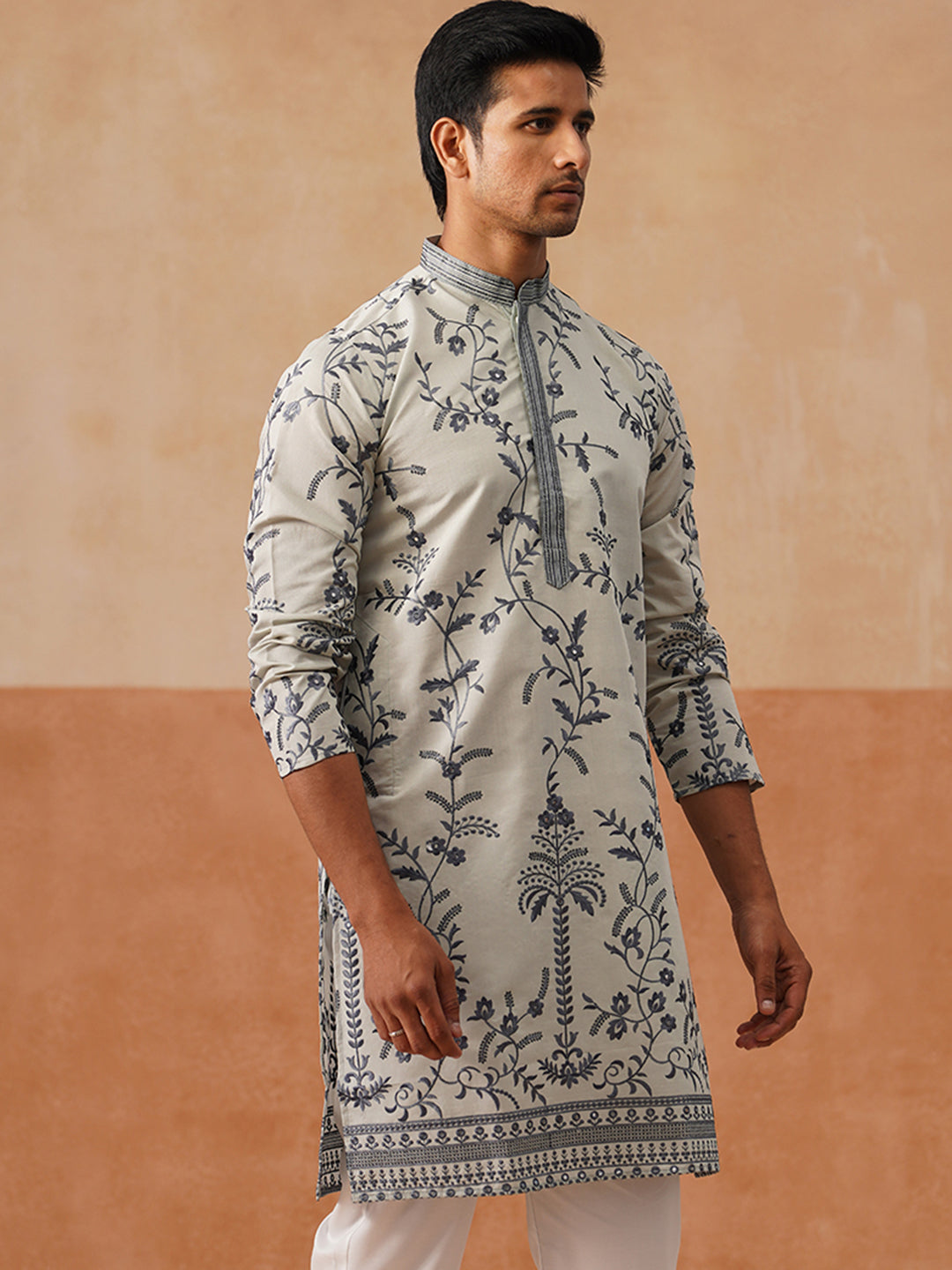 Silk Blend Embroidered Kurta