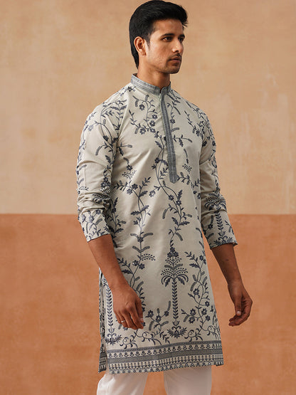 Silk Blend Embroidered Kurta