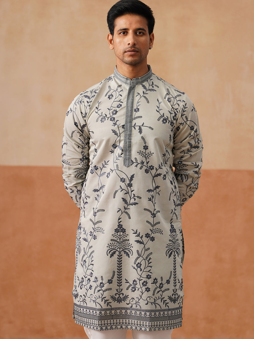 Silk Blend Embroidered Kurta