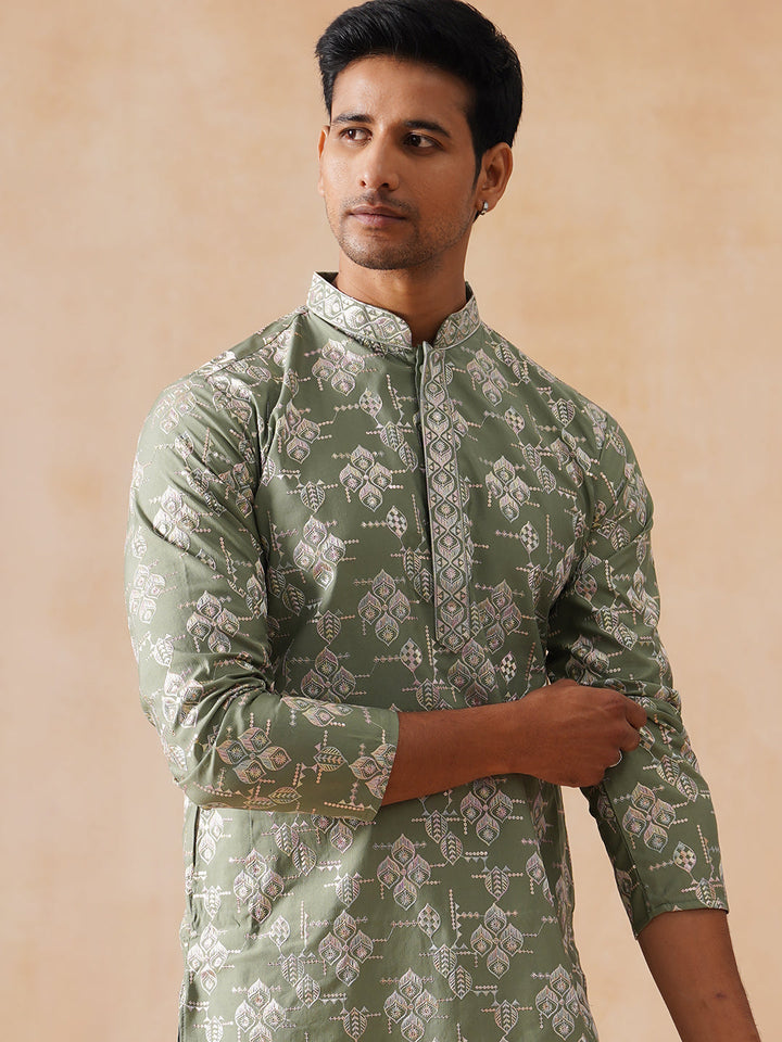 Silk Blend Embroidered Kurta