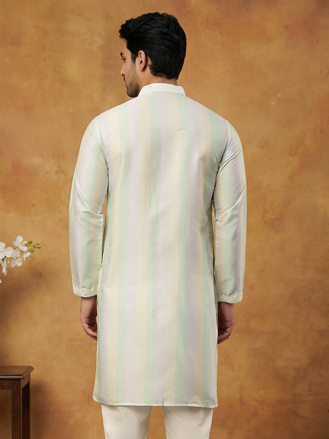 Embroidered And Mirror Work Straight Kurta For Men