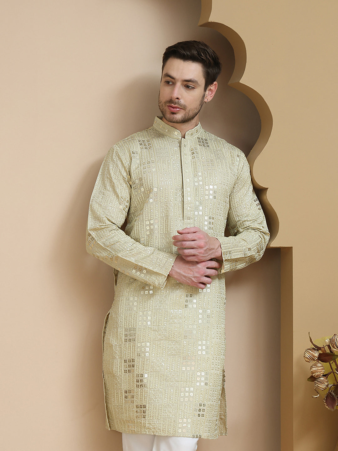 Embroidered &amp; Sequins Kurtas For Men