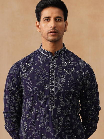 Silk Blend Embroidered Kurta