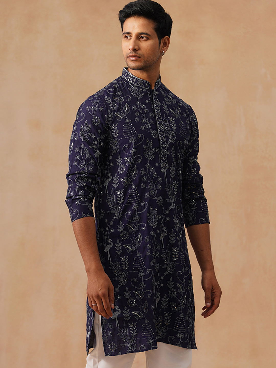 Silk Blend Embroidered Kurta