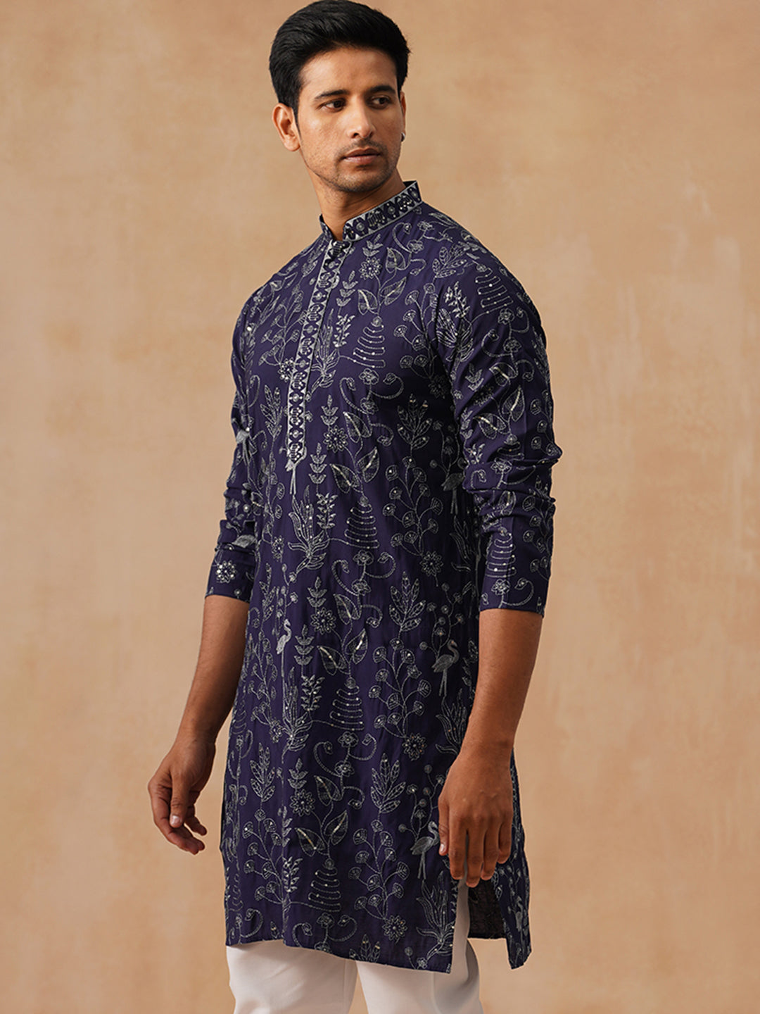 Silk Blend Embroidered Kurta