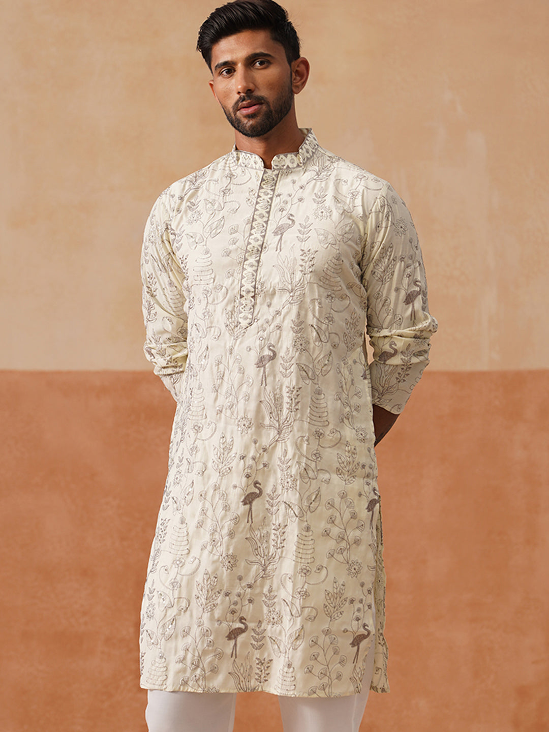 Silk Blend Embroidered Kurta