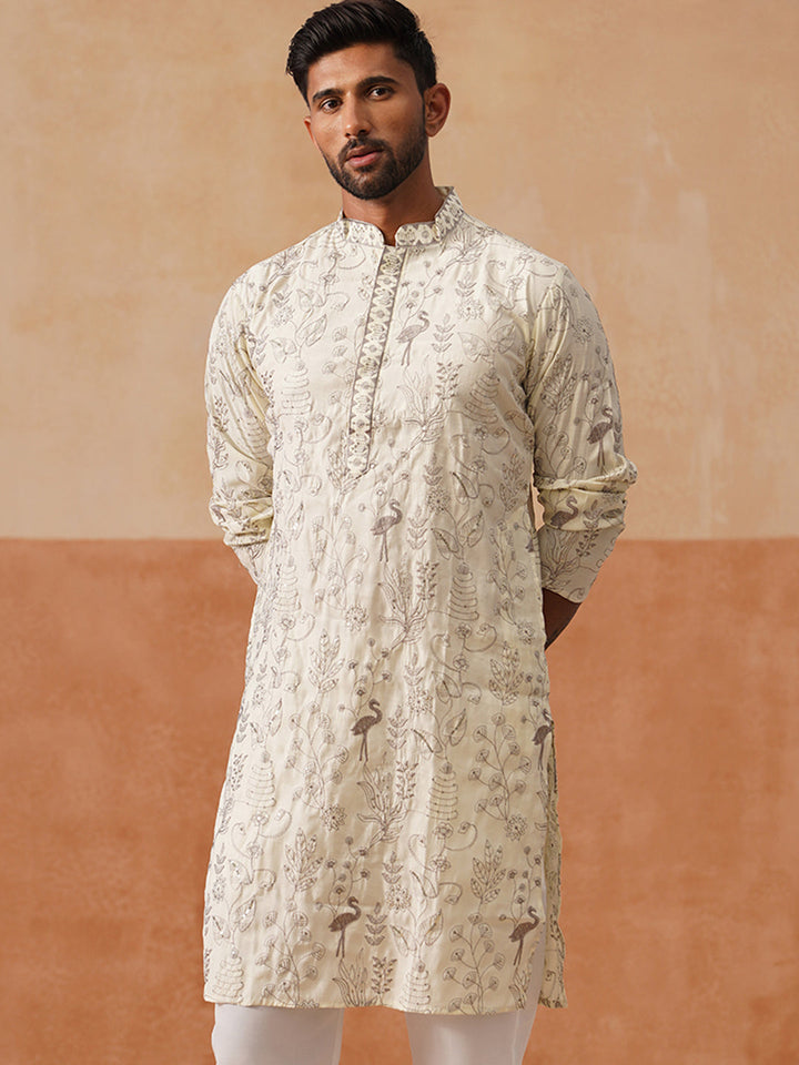 Silk Blend Embroidered Kurta