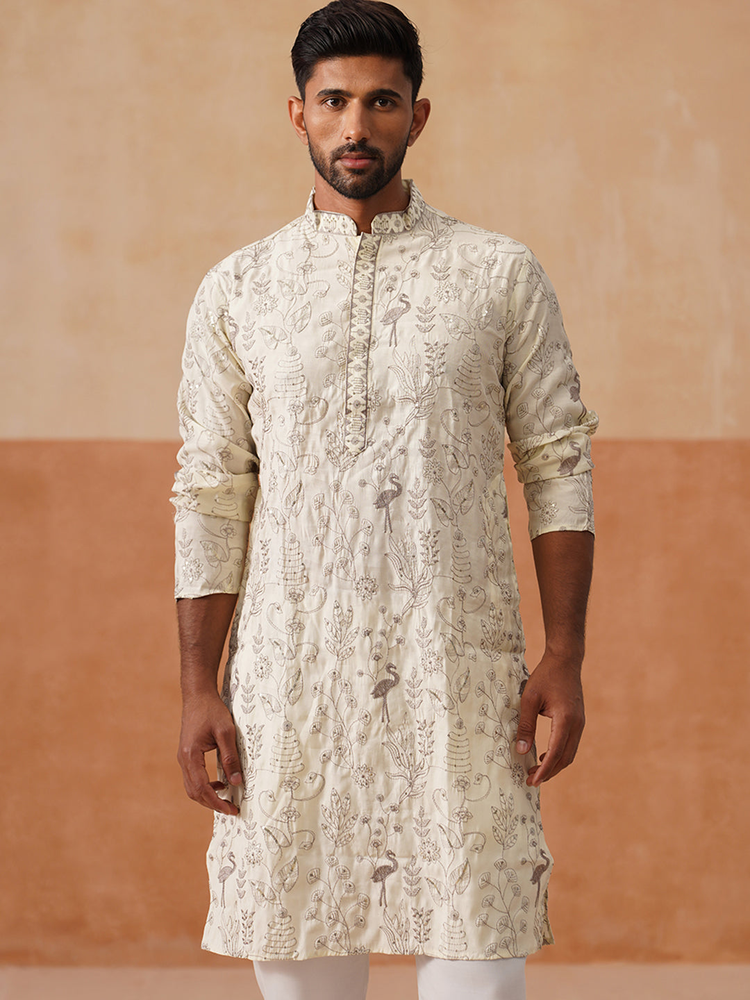 Silk Blend Embroidered Kurta