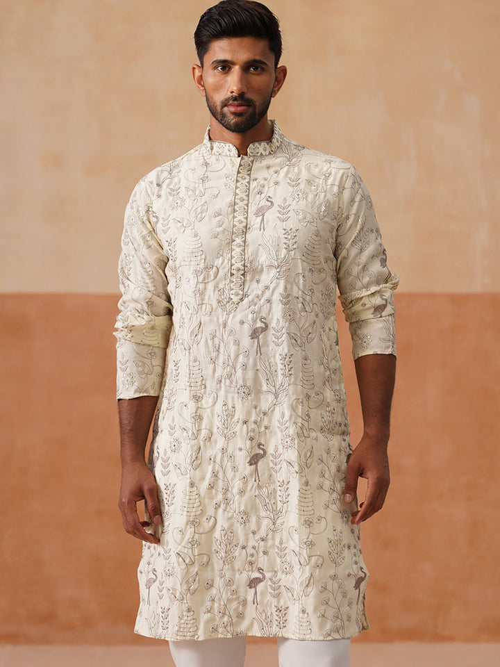 Silk Blend Embroidered Kurta