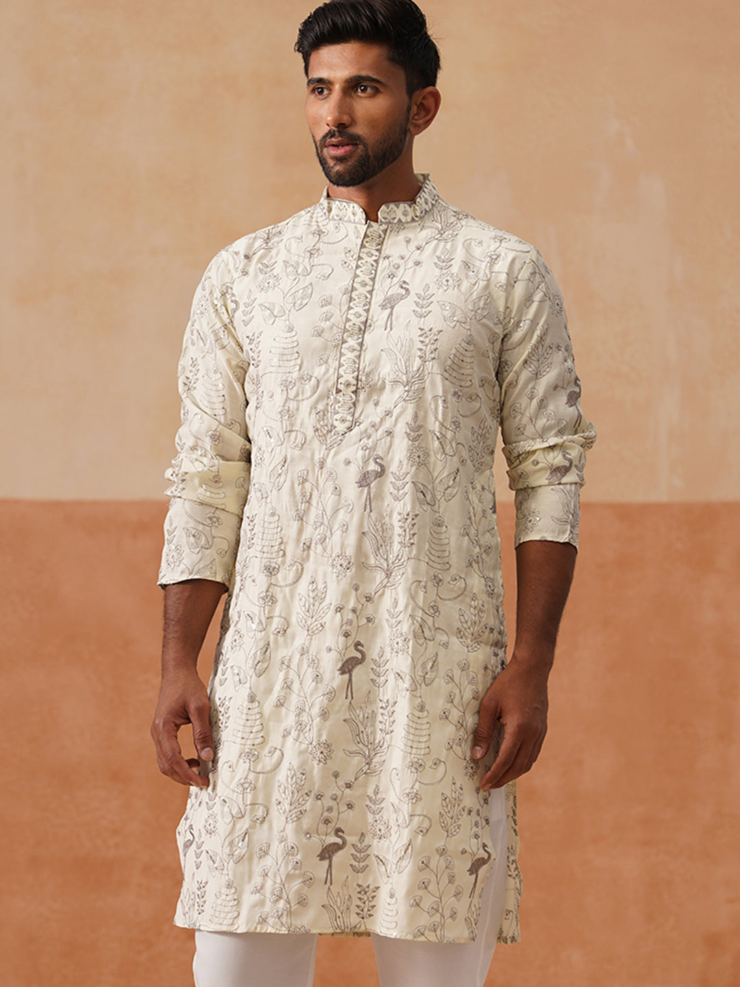 Silk Blend Embroidered Kurta