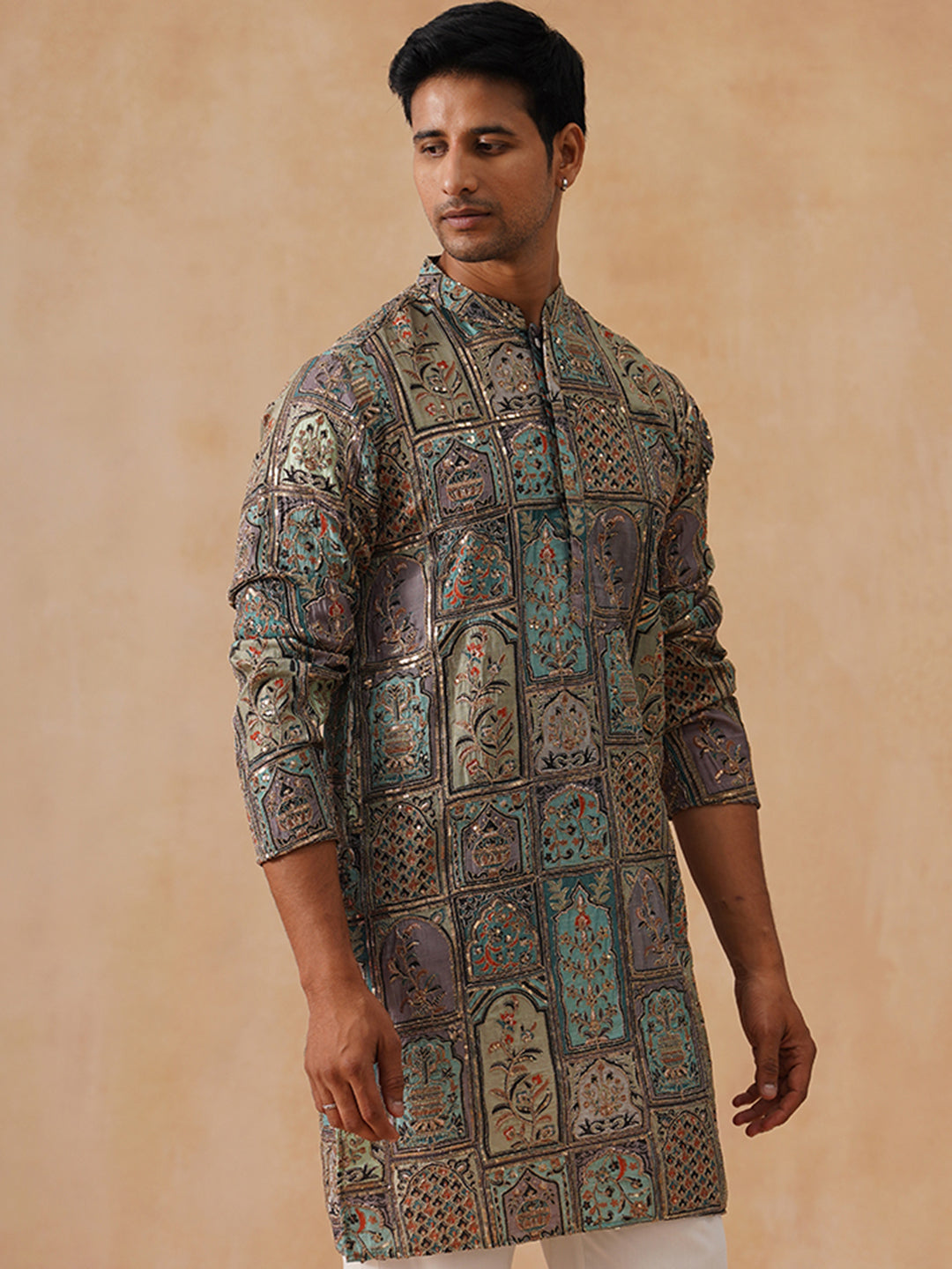 Silk Blend Embroidered Kurta