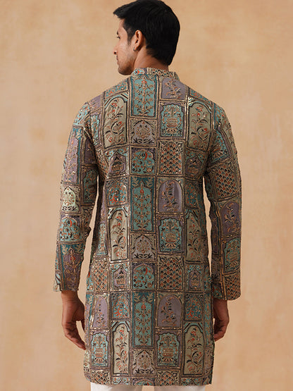 Silk Blend Embroidered Kurta
