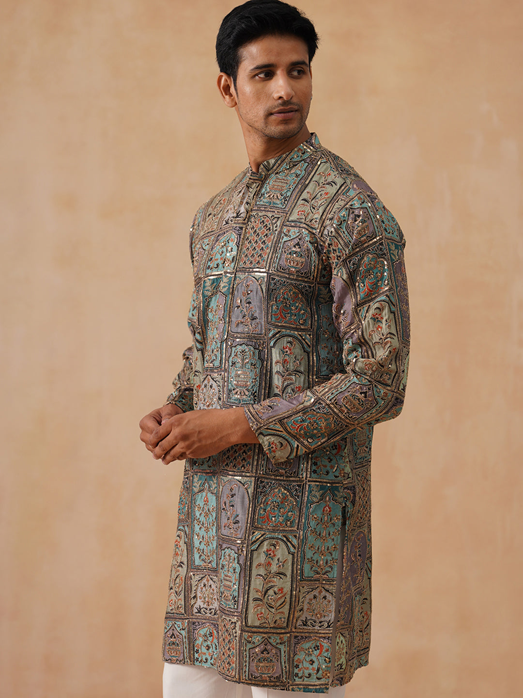 Silk Blend Embroidered Kurta