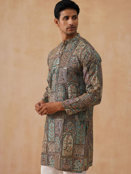 Silk Blend Embroidered Kurta