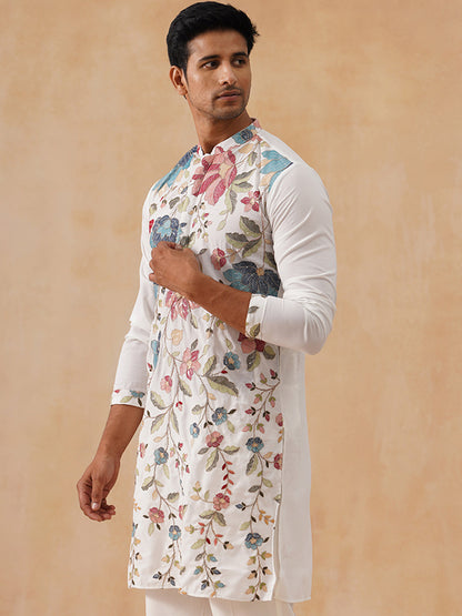 Silk Blend Embroidered Kurta