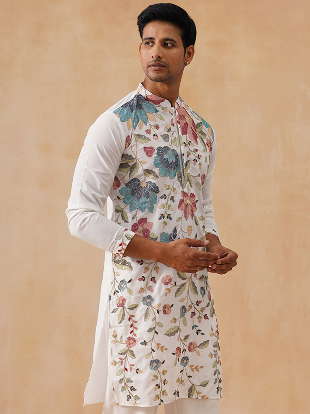 Silk Blend Embroidered Kurta