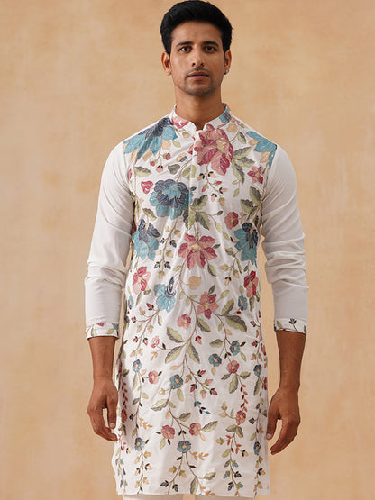 Silk Blend Embroidered Kurta