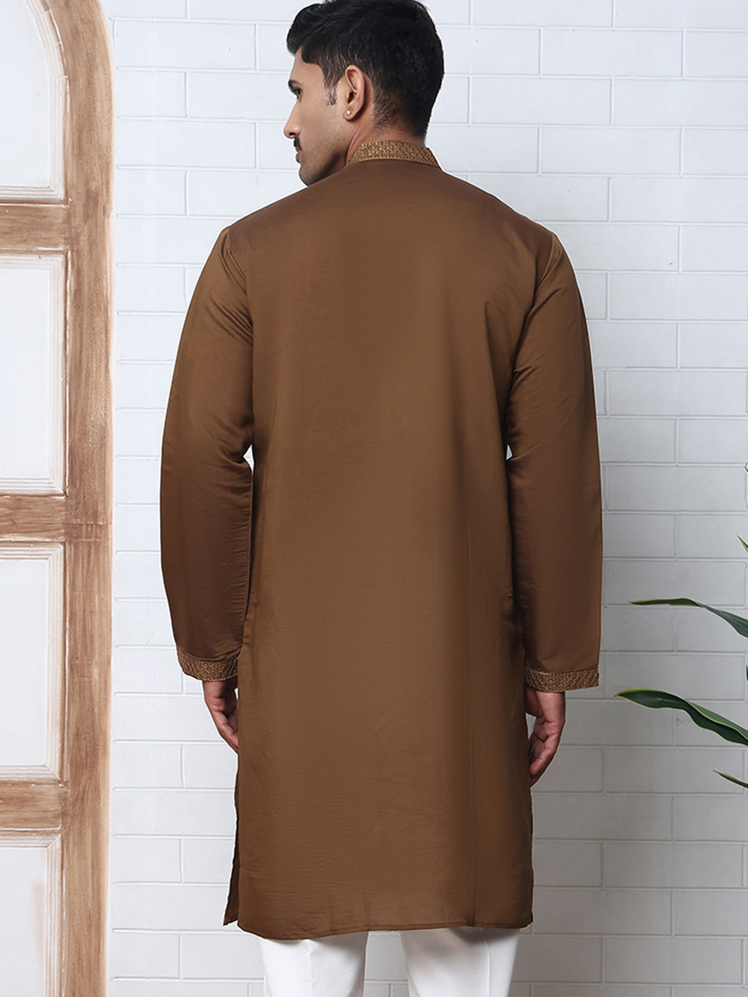 Silk Blend Kurta With Golden Eagle Embroidery