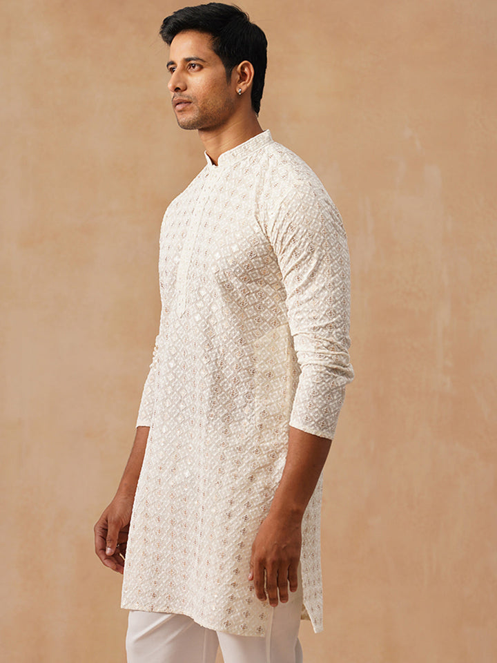 Cotton Blend Embroidered Kurta
