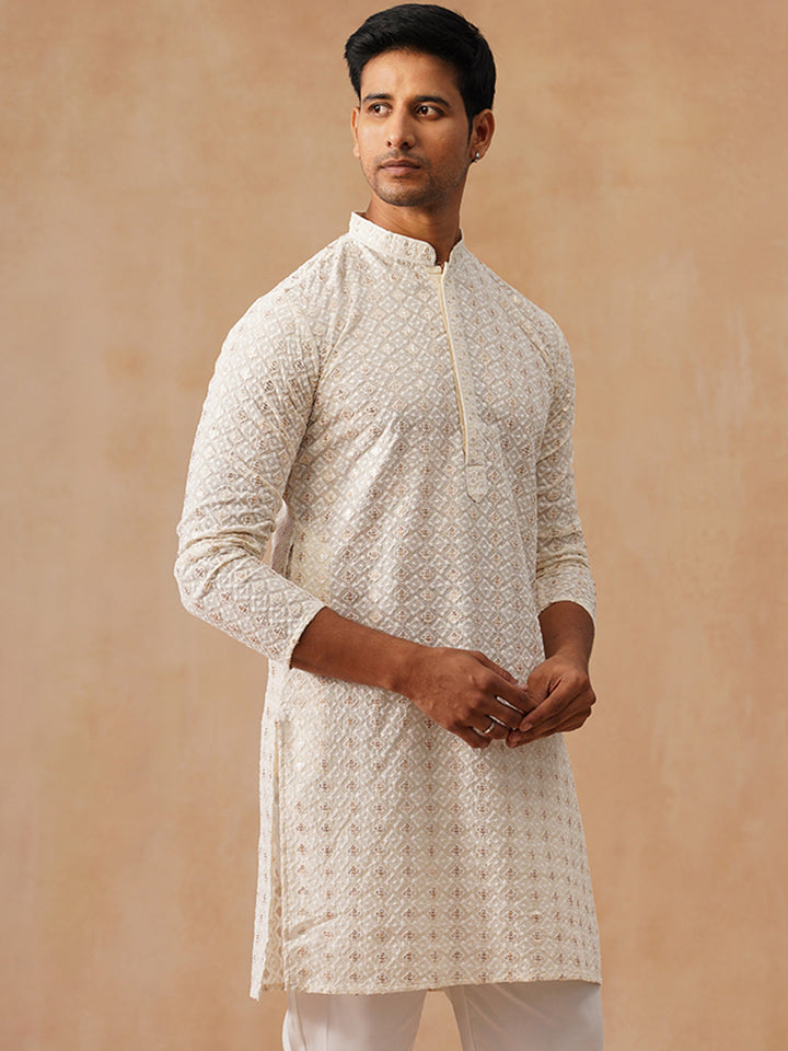 Cotton Blend Embroidered Kurta