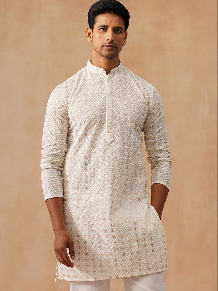 Cotton Blend Embroidered Kurta