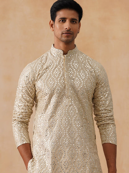 Silk Blend Embroidered Kurta