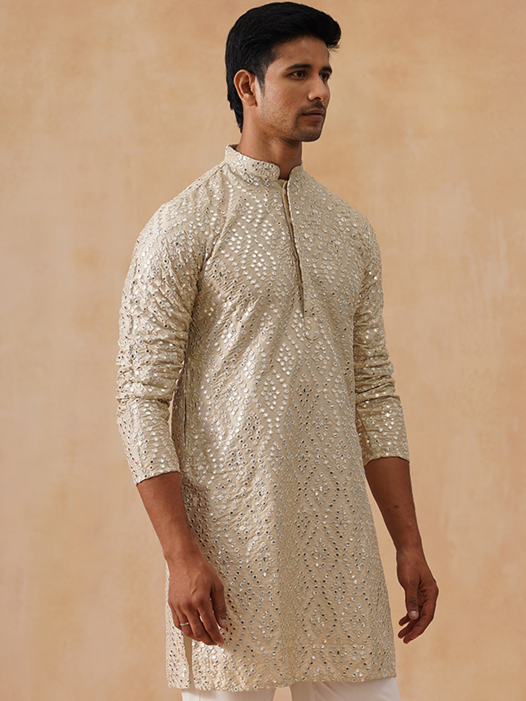 Silk Blend Embroidered Kurta