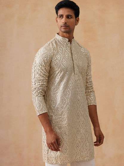 Silk Blend Embroidered Kurta
