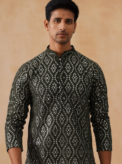 Silk Blend Embroidered Kurta