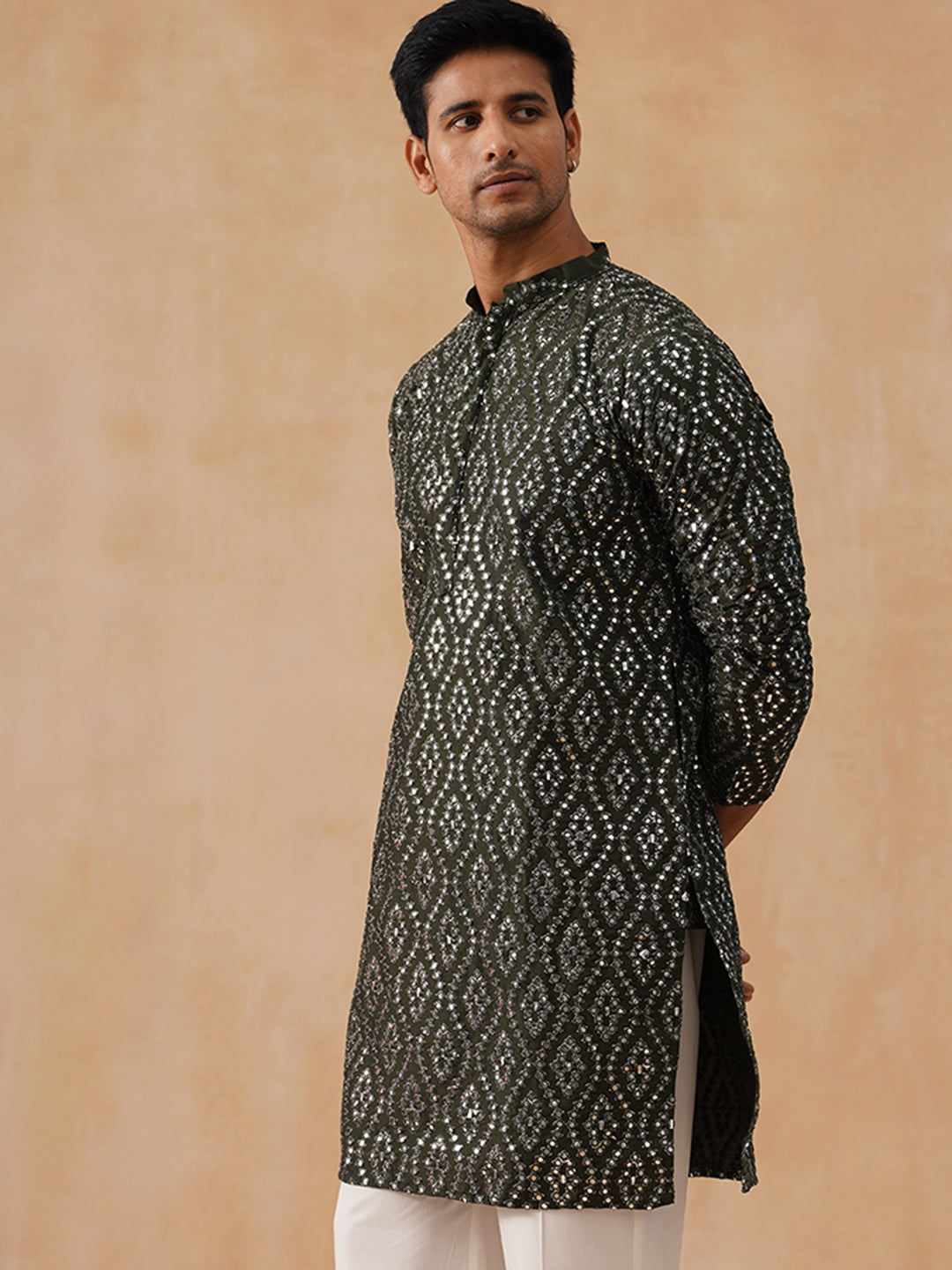 Silk Blend Embroidered Kurta