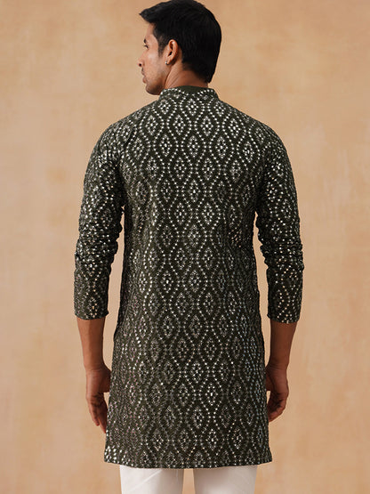 Silk Blend Embroidered Kurta