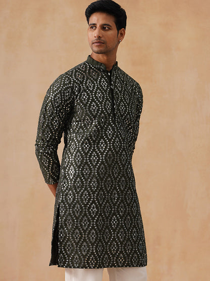 Silk Blend Embroidered Kurta