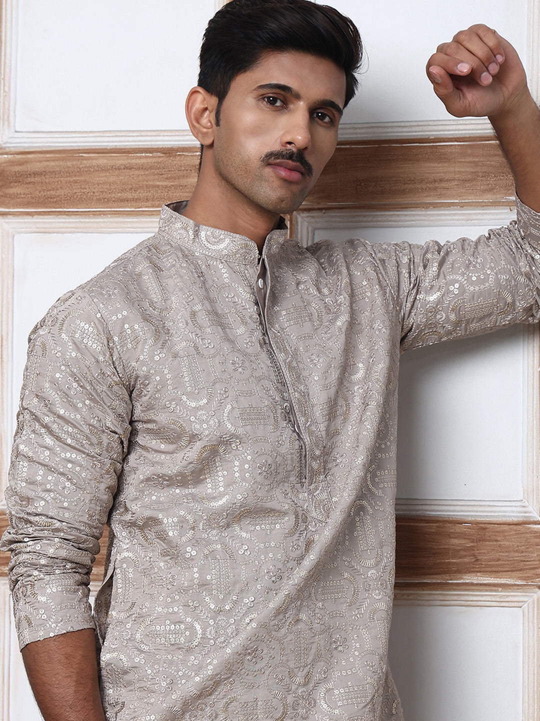 Silk Blend Designer Embroidered Kurta