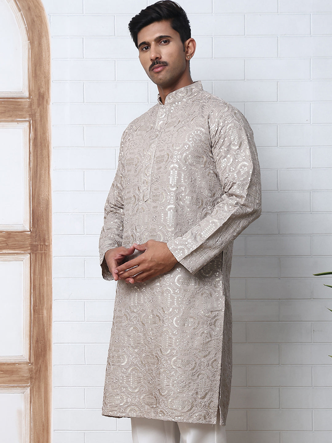 Silk Blend Designer Embroidered Kurta